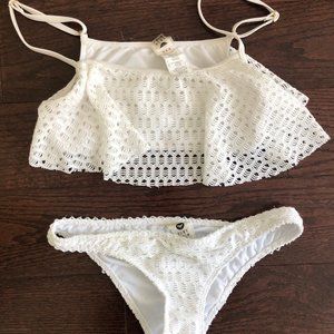 Roxy White Crochet Flounce Bikini